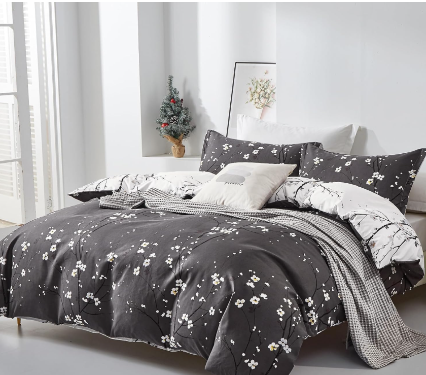 Sage Green Floral Duvet Cover Set Queen – Soft Microfiber, Modern Botanical Bedding with Yellow Accents