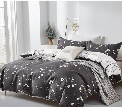 Sage Green Floral Duvet Cover Set Queen – Soft Microfiber, Modern Botanical Bedding with Yellow Accents