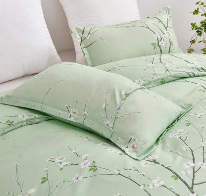 Sage Green Floral Duvet Cover Set Queen – Soft Microfiber, Modern Botanical Bedding with Yellow Accents