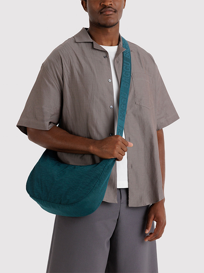 Medium Nylon Crescent Bag: Deep Sea