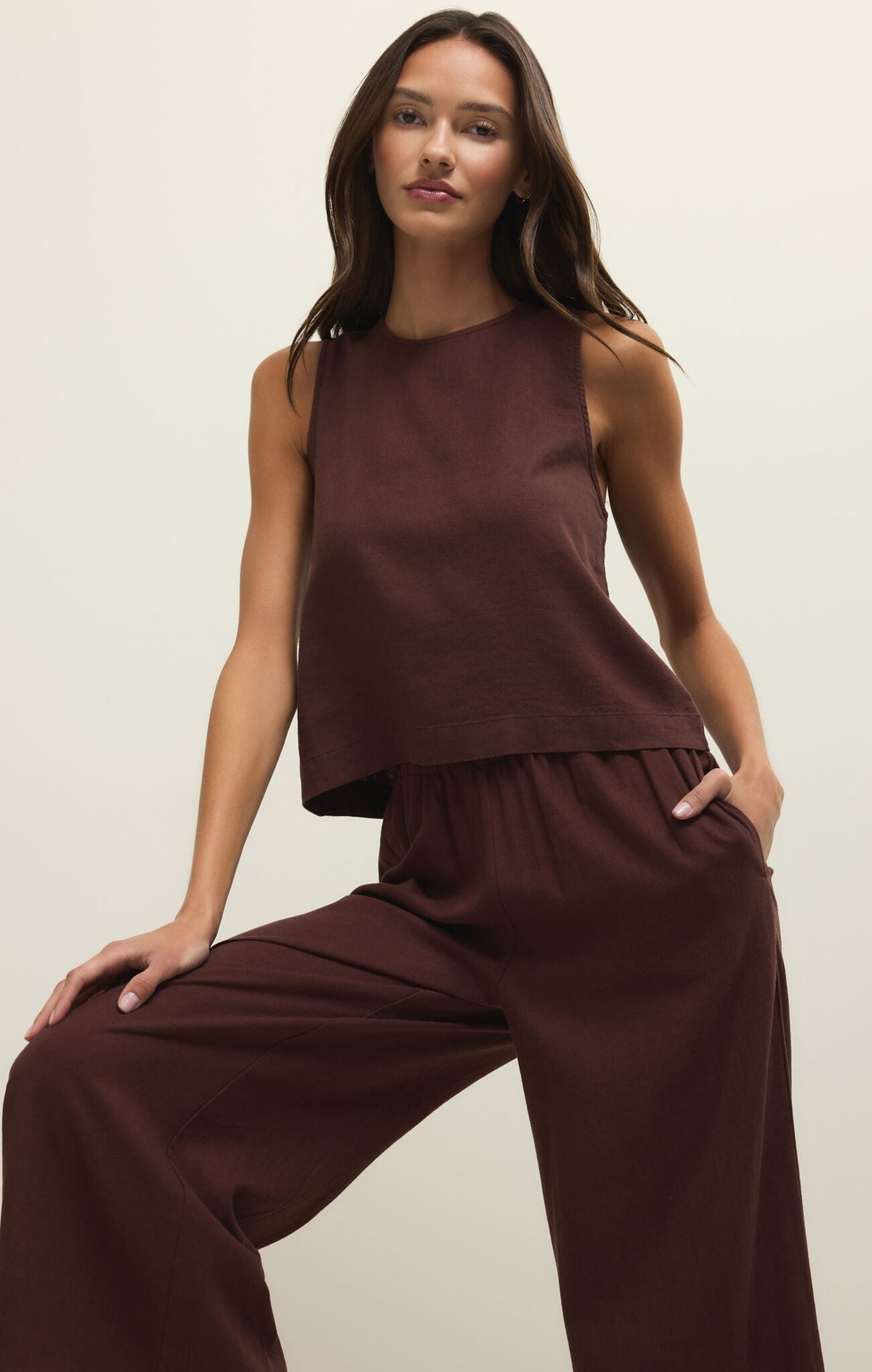 Sloane Linen Top- Chocolate Cherry
