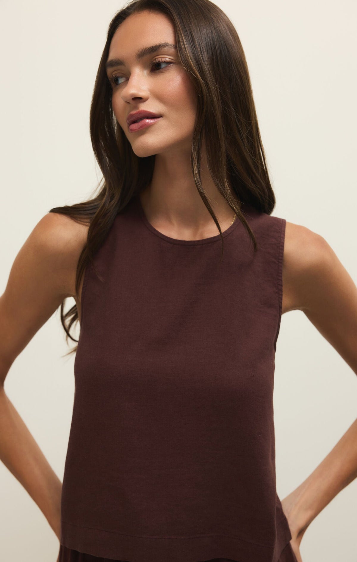 Sloane Linen Top- Chocolate Cherry