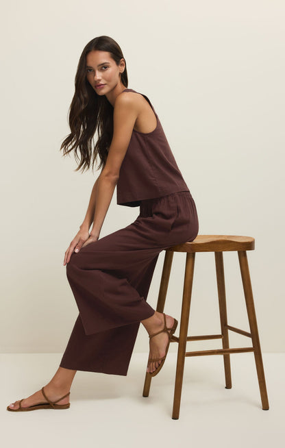 Sloane Linen Top- Chocolate Cherry