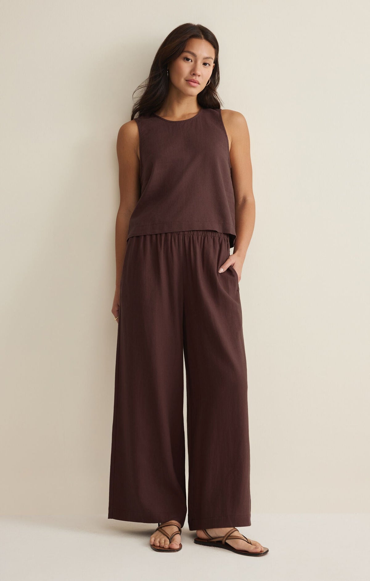 Sloane Linen Top- Chocolate Cherry