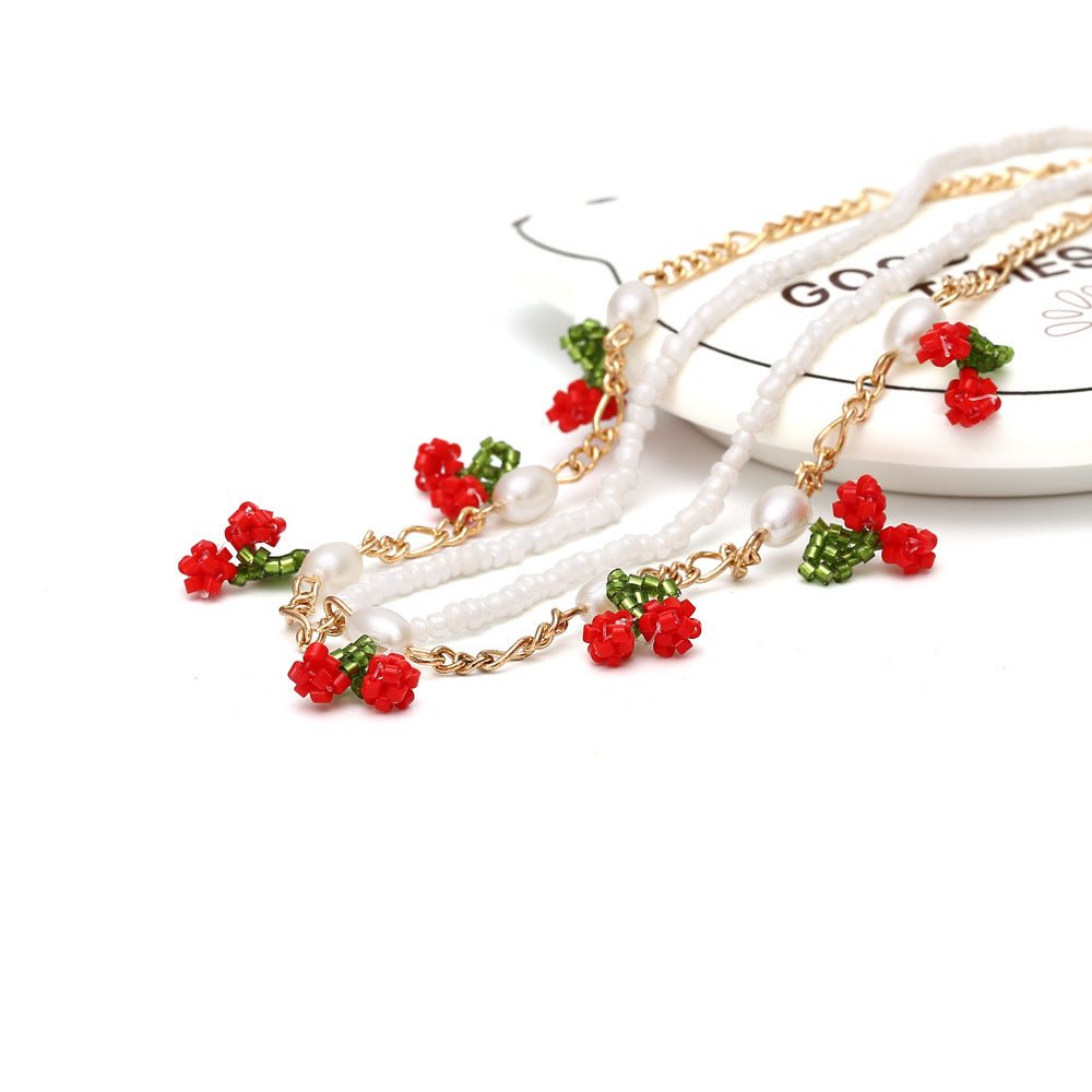 Stacking Cherry And Pearl Y2K Necklace
