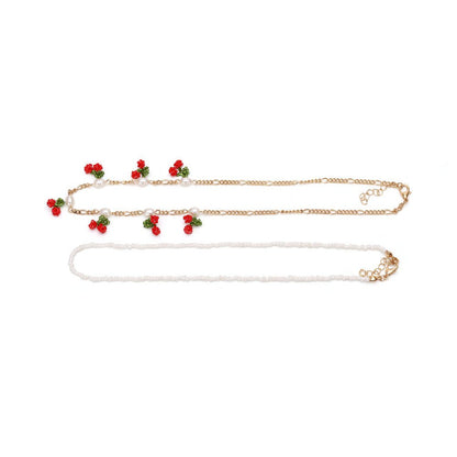 Stacking Cherry And Pearl Y2K Necklace