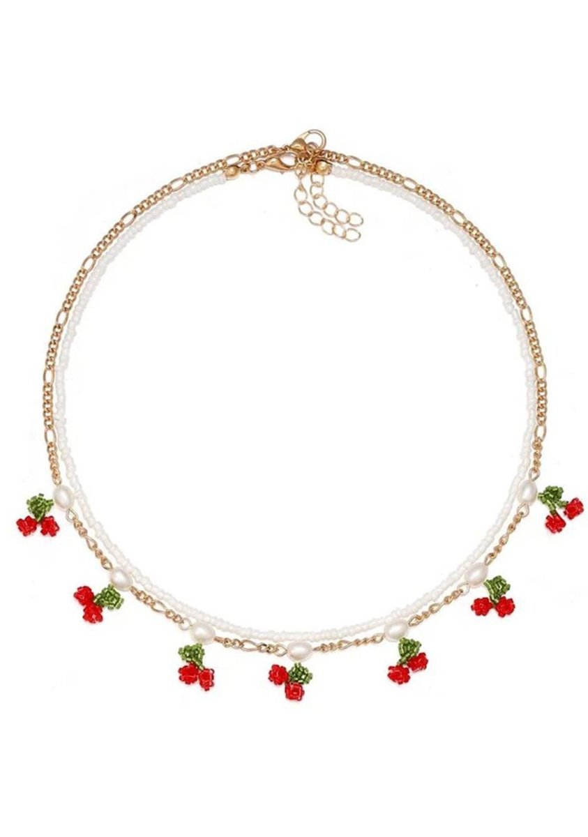 Stacking Cherry And Pearl Y2K Necklace