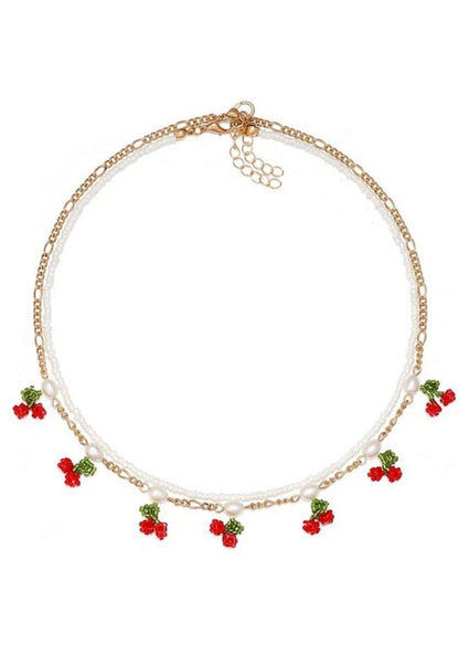 Stacking Cherry And Pearl Y2K Necklace