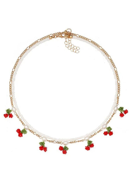Stacking Cherry And Pearl Y2K Necklace