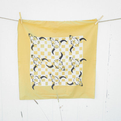 "Bison Skull" Check Bandana - Mustard