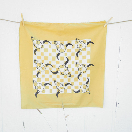 "Bison Skull" Check Bandana - Mustard