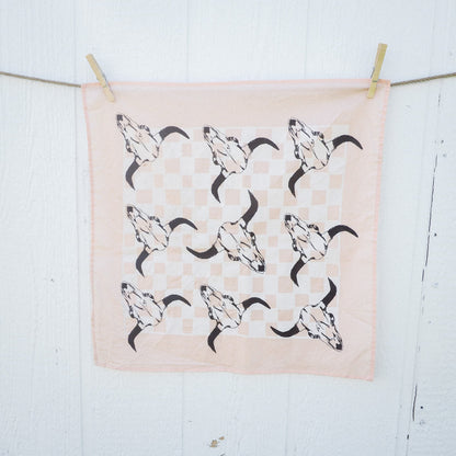 "Bison Skull" Check Bandana - Pink