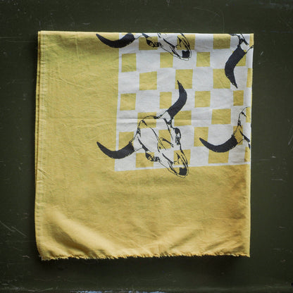 "Bison Skull" Check Bandana - Mustard