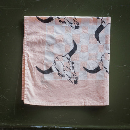 "Bison Skull" Check Bandana - Pink