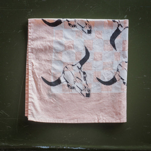 "Bison Skull" Check Bandana - Pink