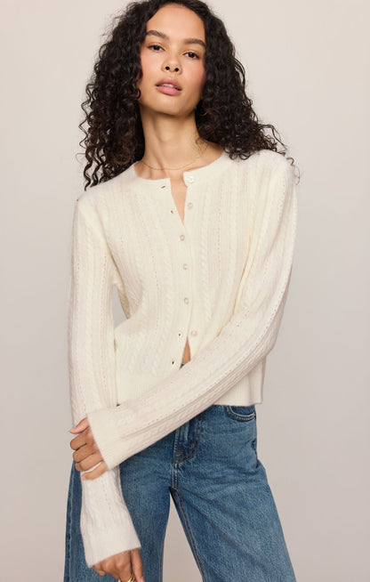 Medina Pointelle Cardigan - Cloud