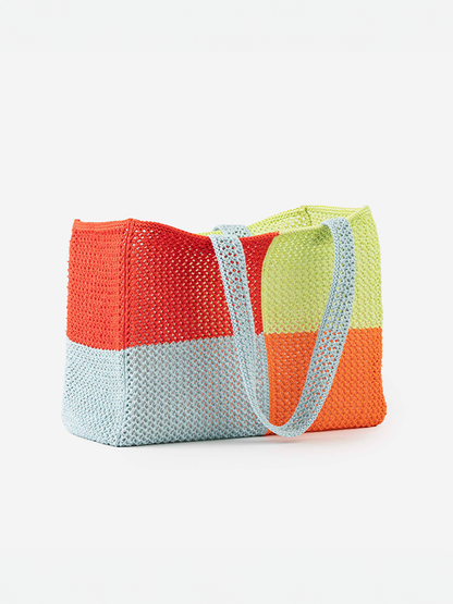 Quattro Raffia Beach Tote: Poppy Stone Blue