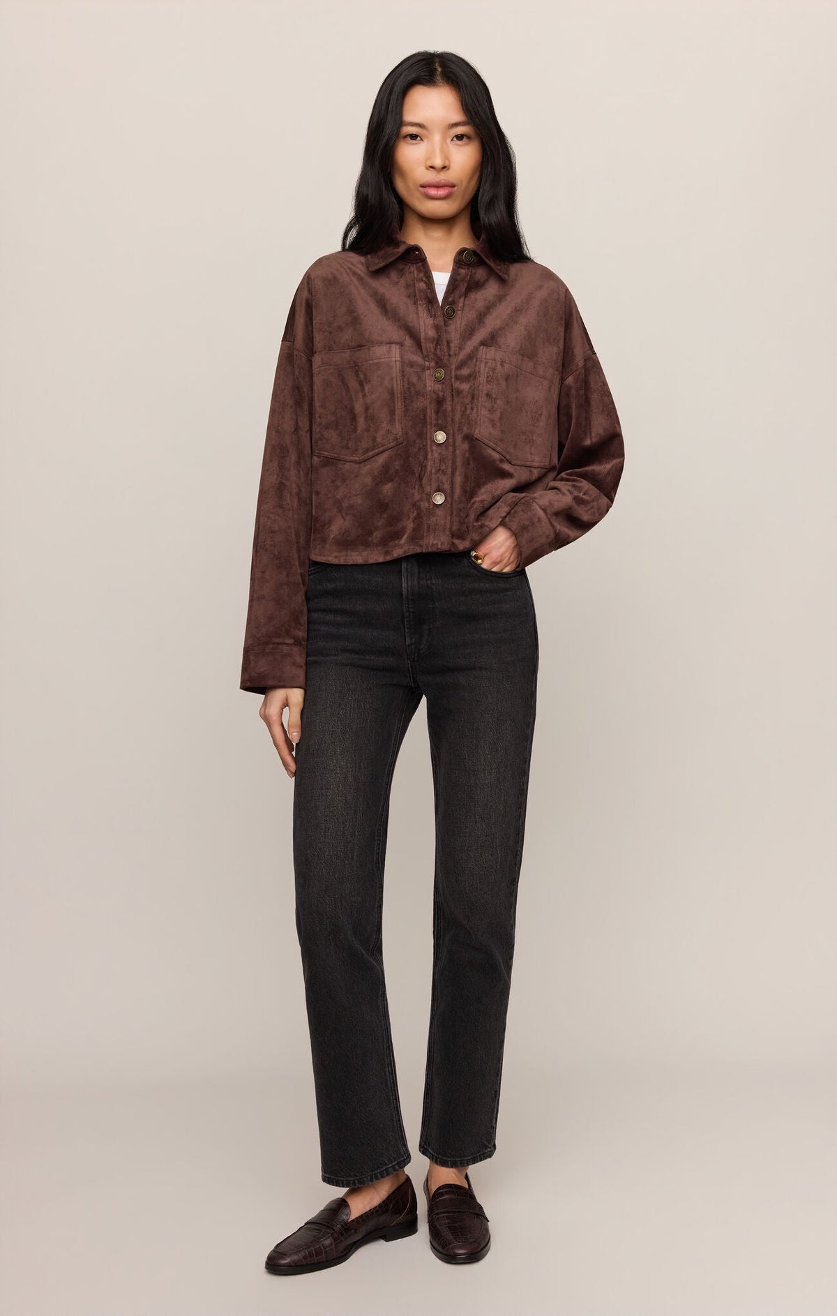 All Day Cropped Suede Jacket - Dark Chocolate