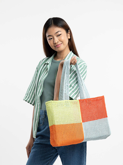 Quattro Raffia Beach Tote: Poppy Stone Blue