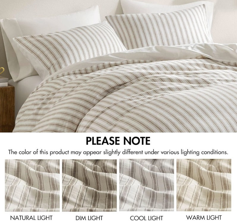 Luxury Linen Duvet Cover Set – Striped All-Season Bedding for Coastal & Modern Aesthetics