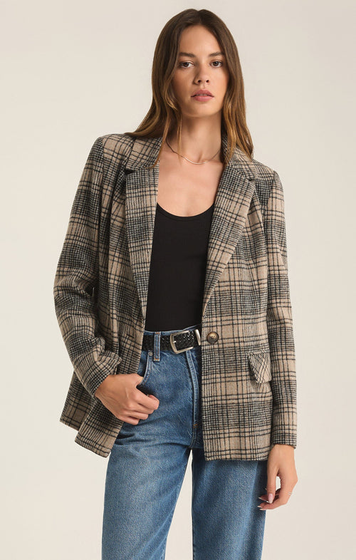 Kingston Relaxed Plaid Blazer- Earthen Grey