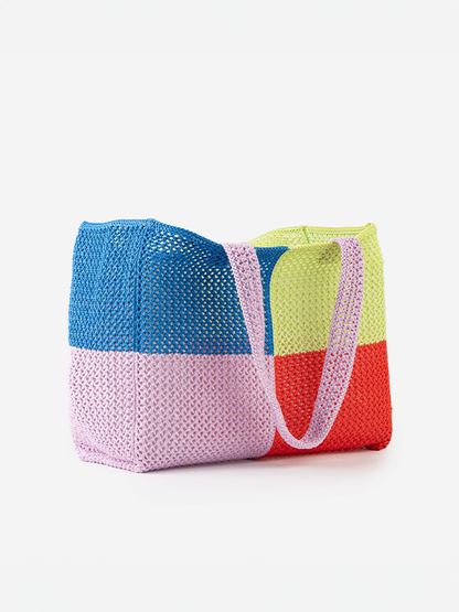 Quattro Raffia Beach Tote: Cobalt Lilac