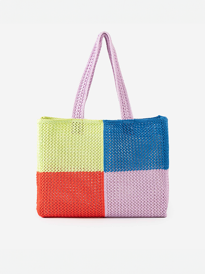 Quattro Raffia Beach Tote: Cobalt Lilac