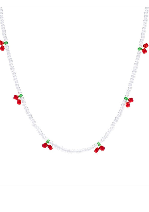 Transparent Beads With Cherry Necklace