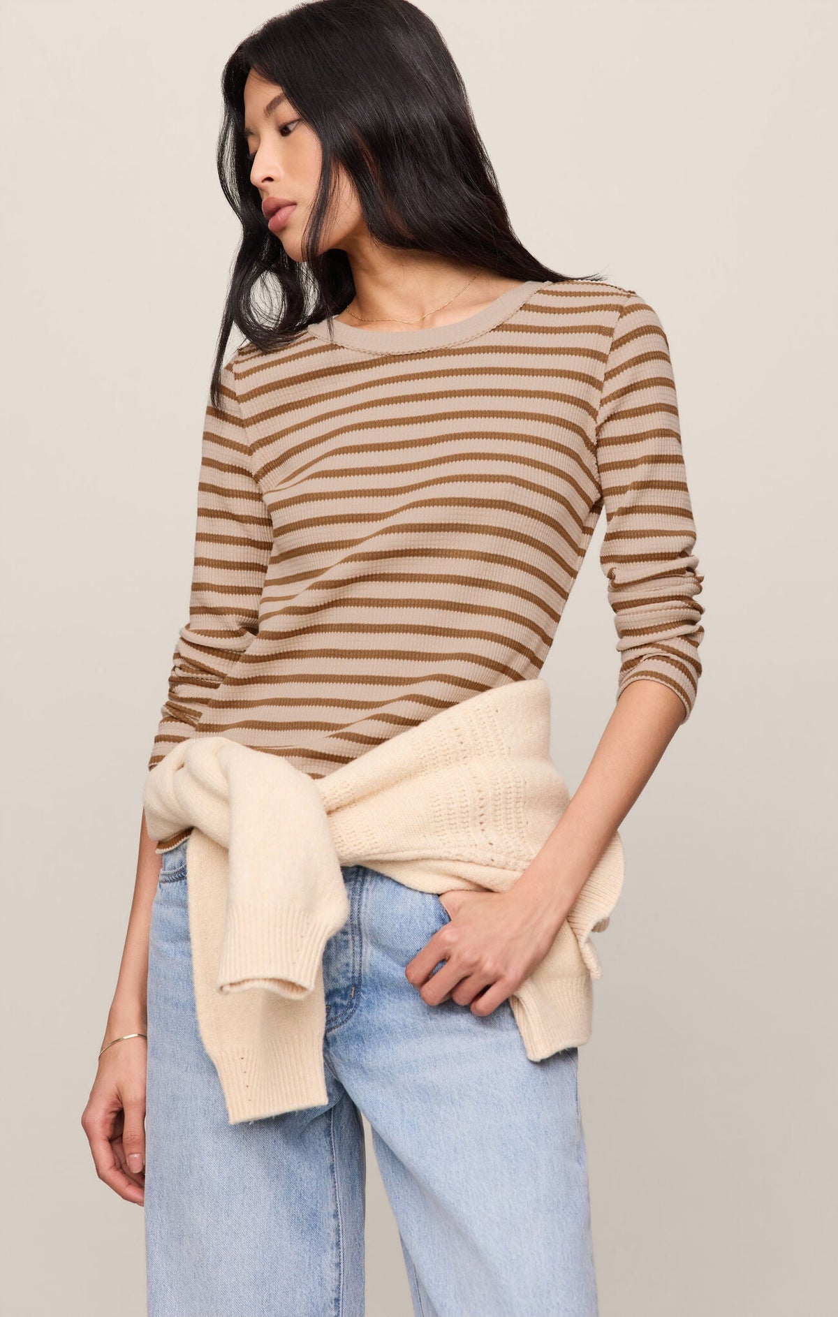 Arlet Stripe Thermal Top - Saddle Suede