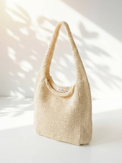 Mini Knit Tote Bag: Cream
