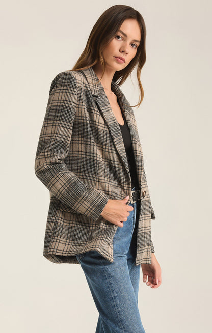 Kingston Relaxed Plaid Blazer- Earthen Grey
