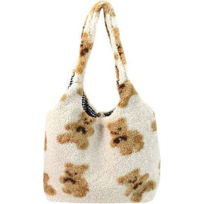 Women Girls Cute Bear Plush Shoulder Bag Large Tote