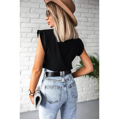 Women's Solid Color Patchwork Stand Collar Top