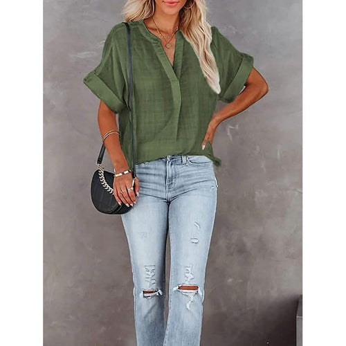 Women's V-Neck Loose Shirt Short Sleeve Top