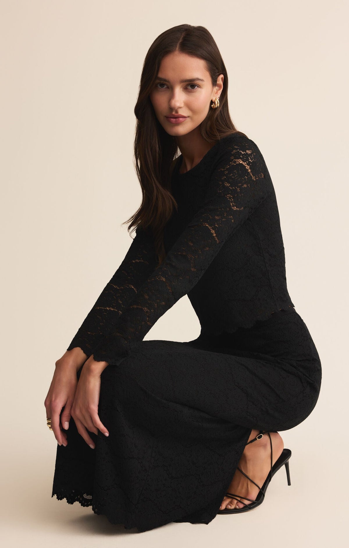 Via Lace Midi Skirt Black