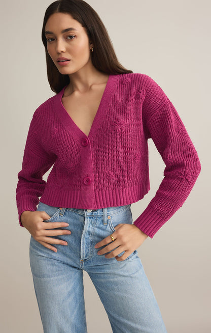 Fleur Cropped Cardigan- Magenta