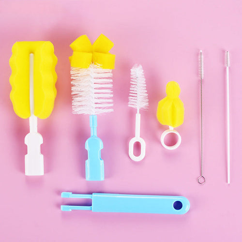 Zidello 6-Piece Baby Bottle Cleaning Brush Set – Bottle, Nipple, Straw & Tube Cleaner with Soft Sponge