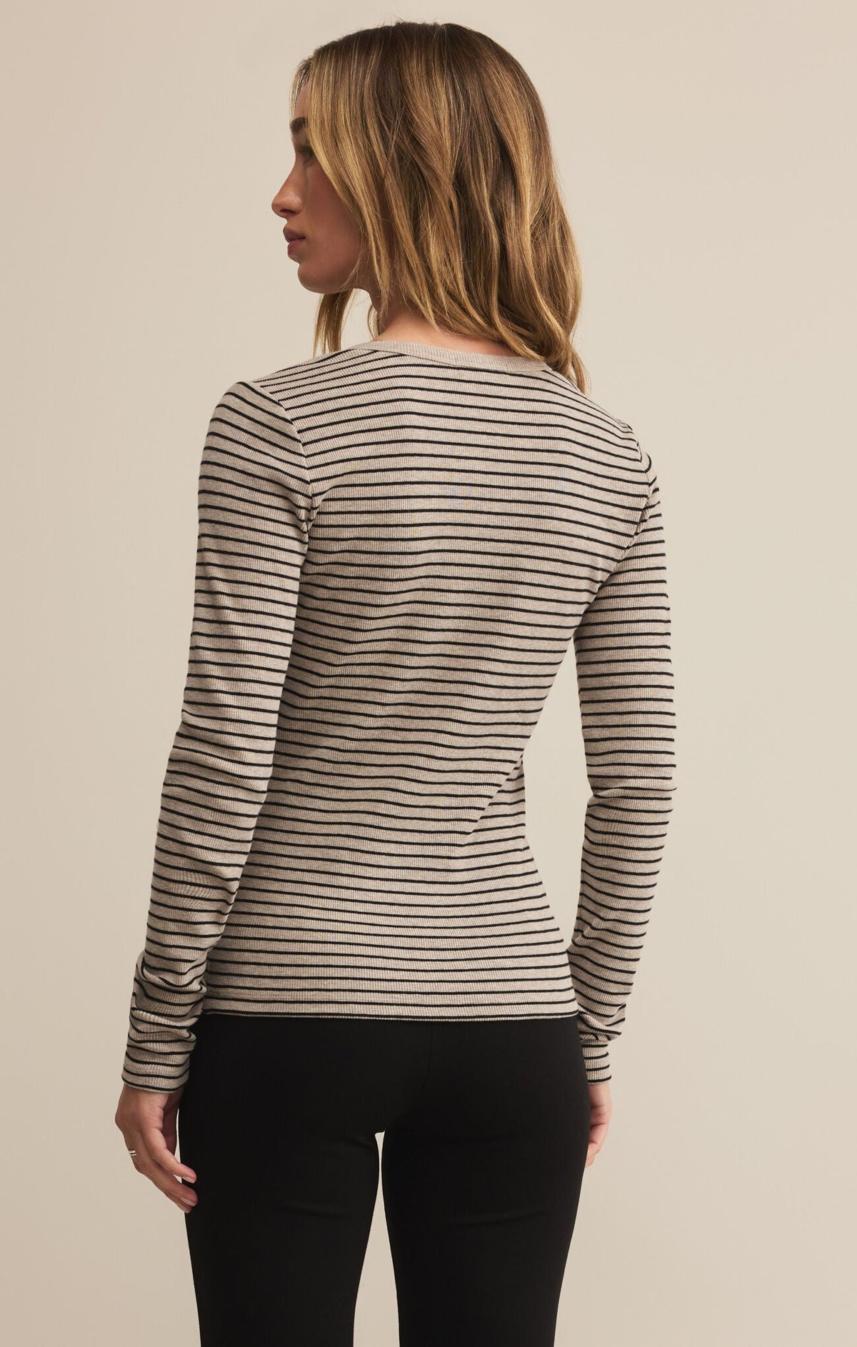 Stella Stripe Henley - Heather Taupe