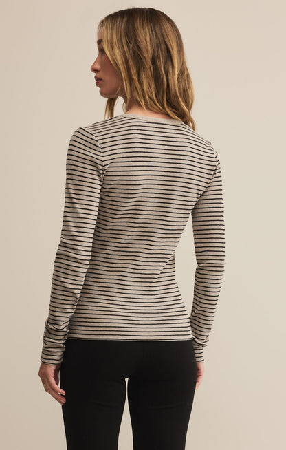 Stella Stripe Henley - Heather Taupe